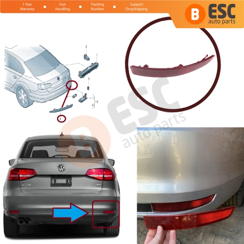 Rear Bumper Reflector Right 5C6945106B for VW Jetta Vento Syncro 2015-2017