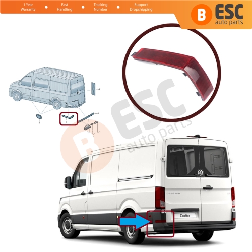 Rear Bumper Reflector Left 7C0945105 for VW Crafter MK2 SY SZ 2017-On E Crafter