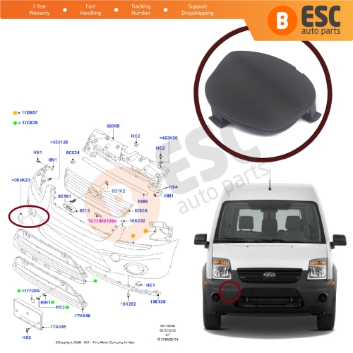 Front Bumper Tow Hook Eye Cover Cap Right 5028672 for Ford Transit Tourneo Connect 2009-2012