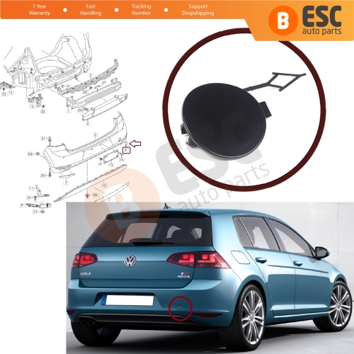 Rear Bumper Tow Eye Hook Cover Cap 5GG807441 for VW Golf MK7 2013-2016 Pre Facelift