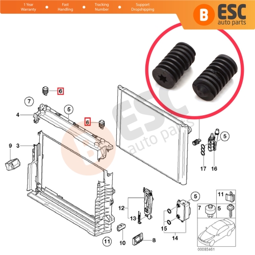 2 Pieces Radiator Upper Adjuster Buffer Stop Mount 7514402 17117514402 for BMW 1 3 5 7 X3 X5 Z4