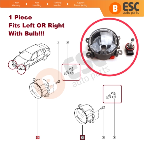 Front Bumper Fog Light With BULB 8200074008 for Renault Dacia Scenic Megane Master Laguna Thalia Logan Duster 