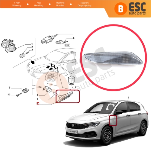 LEFT  Side Flasher Indicator Repeater Lamp Signal White for Fiat Egea Tipo 356 Alfa 147 156 Lancia Delta Ypsilon 3 60686517