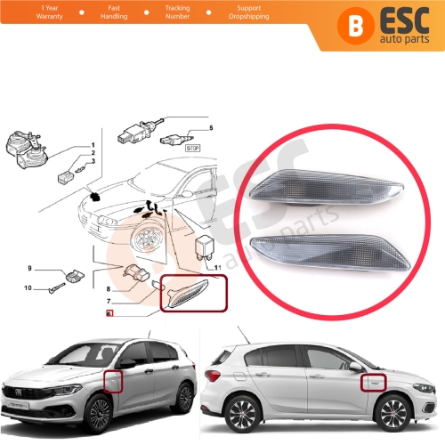 Side Flasher Indicator Repeater Lamp Signal Set White for Fiat Egea Tipo 356 Alfa 147 156 Lancia Delta Ypsilon 3 60686516 60686517