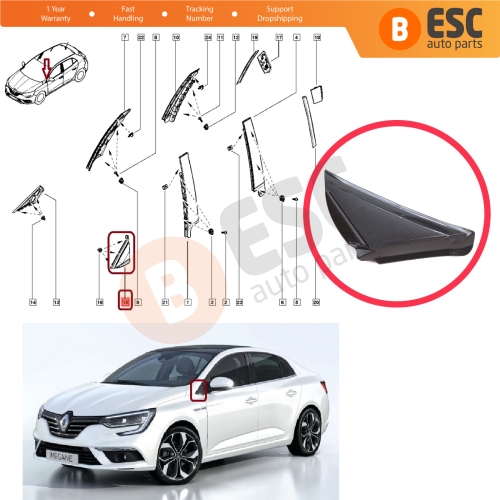 LEFT Side View Mirror Triangle Fender Corner Trim Cover for Renault Megane MK4 2016-On 638752672R