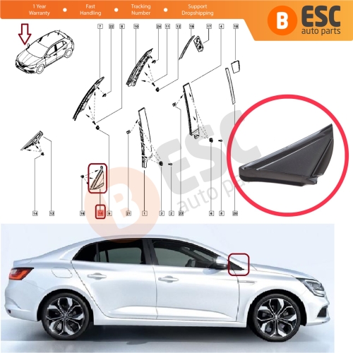 RIGHT Side View Mirror Triangle Fender Corner Trim Cover for Renault Megane MK4 2016-On 638744983R