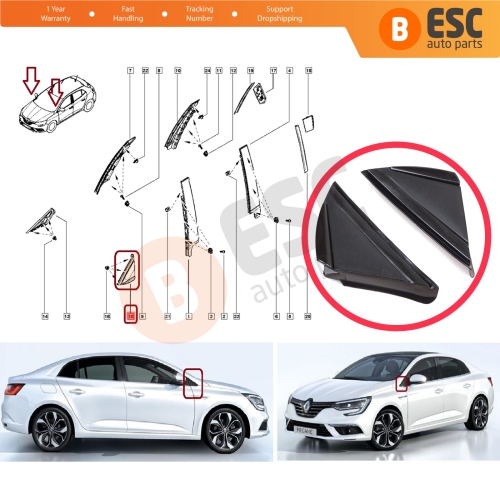 Side View Mirror Triangle Fender Corner Trim Cover Set for Renault Megane MK4 2016-On 638752672R 638744983R