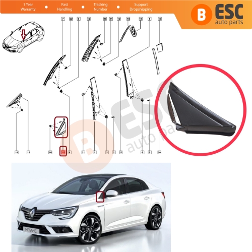 LEFT Side View Mirror Triangle Fender Corner Trim Cover for Renault Megane MK4 2016-On 638758950R