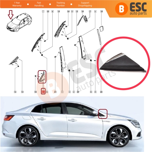 RIGHT Side View Mirror Triangle Fender Corner Trim Cover for Renault Megane MK4 2016-On 638740438R