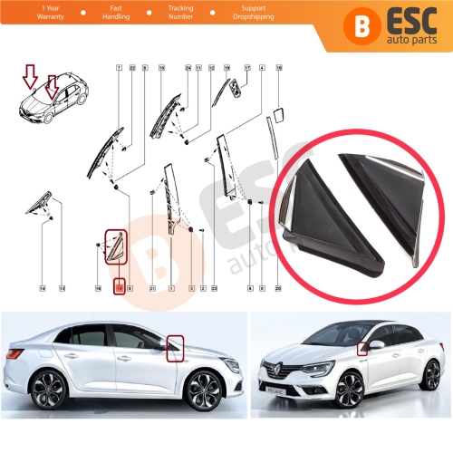 Side View Mirror Triangle Fender Corner Trim Cover Set for Renault Megane MK4 2016-On 638758950R 638740438R