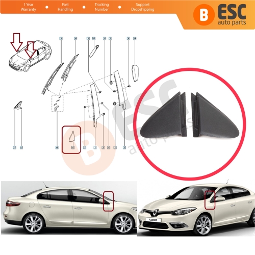 Side View Mirror Triangle Fender Corner Trim Cover Set for Renault Megane MK3 Fluence 638750012R 638740012R