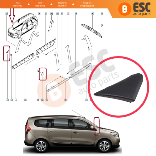 RIGHT Side View Mirror Triangle Fender Corner Trim Cover for Renault Dacia Dokker Lodgy 638743083R