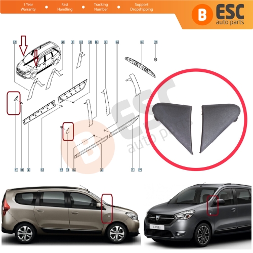 Side View Mirror Triangle Fender Corner Trim Cover Set for Renault Dacia Dokker Lodgy 638756739R 638743083R