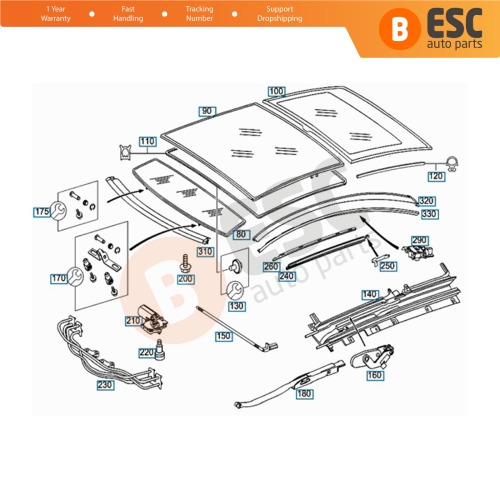 Panoramic Sunroof Sunshade Roller Blind Drive Cables A2037800289 for Mercedes C W203 Coupe