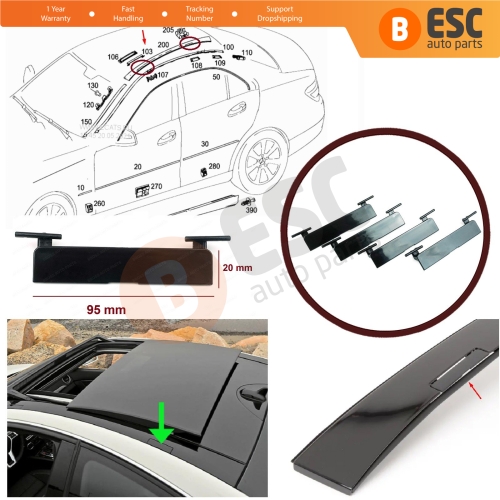 4 Pieces Panoramic Roof Rack Port Cover Trim 20469071829040 for Mercedes C Class W204 2007-2014 95*20 mm