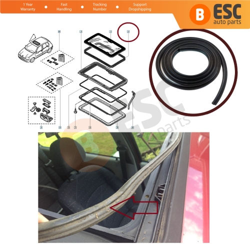 Manual Electric Sunroof Rubber Seal Gasket Weatherstrip 7701045038 for Renault Clio MK2 Campus