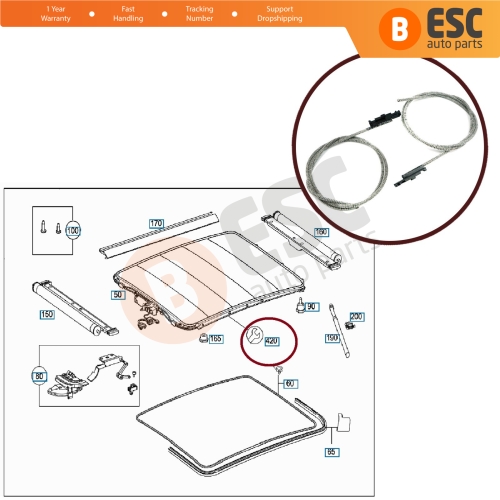 Sunroof Roof Wind Deflector Sliding Block Cable Set A1697800244 for Mercedes A B W169 W245