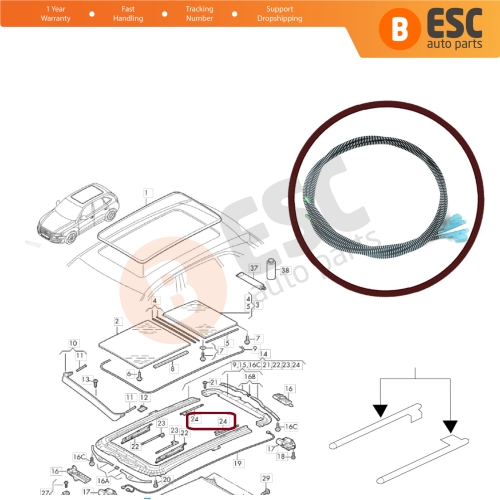 Panoramic Glass Sunroof Roller Sunblind Cable Set 1K9898870 for VW Audi Seat Skoda