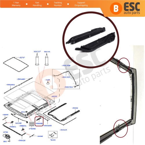 Panoramic Roof Moon Air Deflector Track Frame Rail Mount LR057365 for Range Rover L405 Sport L494