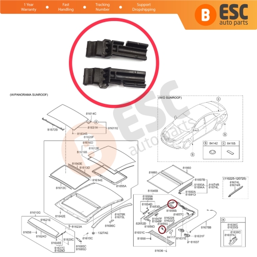 Shoe-Roller Blind Rear Front Sunroof Sunshade Skylight Cushion Block Bracket for Hyundai Sonata Kia Optima 81658 81655-3S000