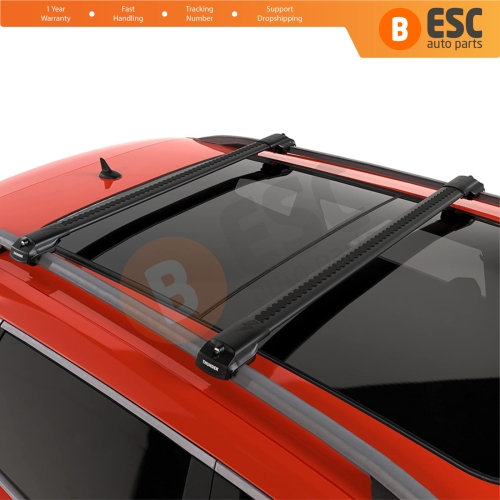 BSRTRX1Black Aluminium Roof Rack Cross Bars Rail Carrier WingBar Edge Anti-Theft Lockable Black Color Fits Raised Side Rails