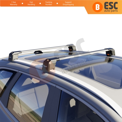 BSRTRX2Gray Aluminium Roof Rack Cross Bars Rail Carrier WingBar Edge Anti-Theft Lockable Silver Gray Color Fits Flush Rail/Integrated Rail Vehicles