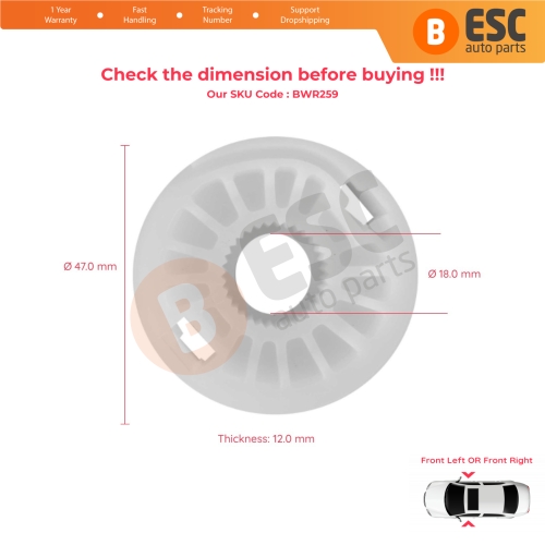 Power Window Regulator Wheel Pulley Gear Front Left or Right Door for VW Touran Audi A4