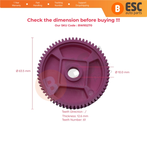 Power Window Regulator Motor Roll Inner Gear for Volvo 200 Series 240 260 61 Teeth